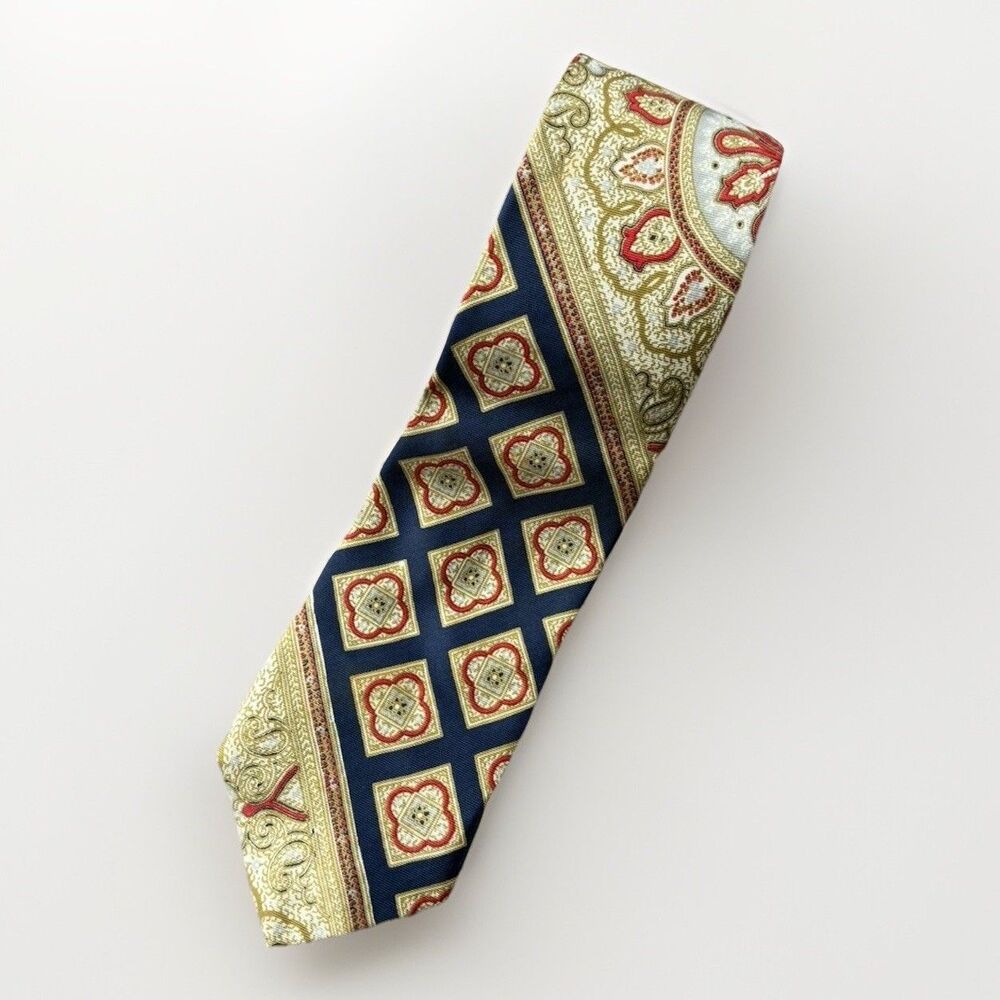 LANVIN Paris Vintage Men's Silk Neck Tie ITALY Designer Geometric Multi-Color